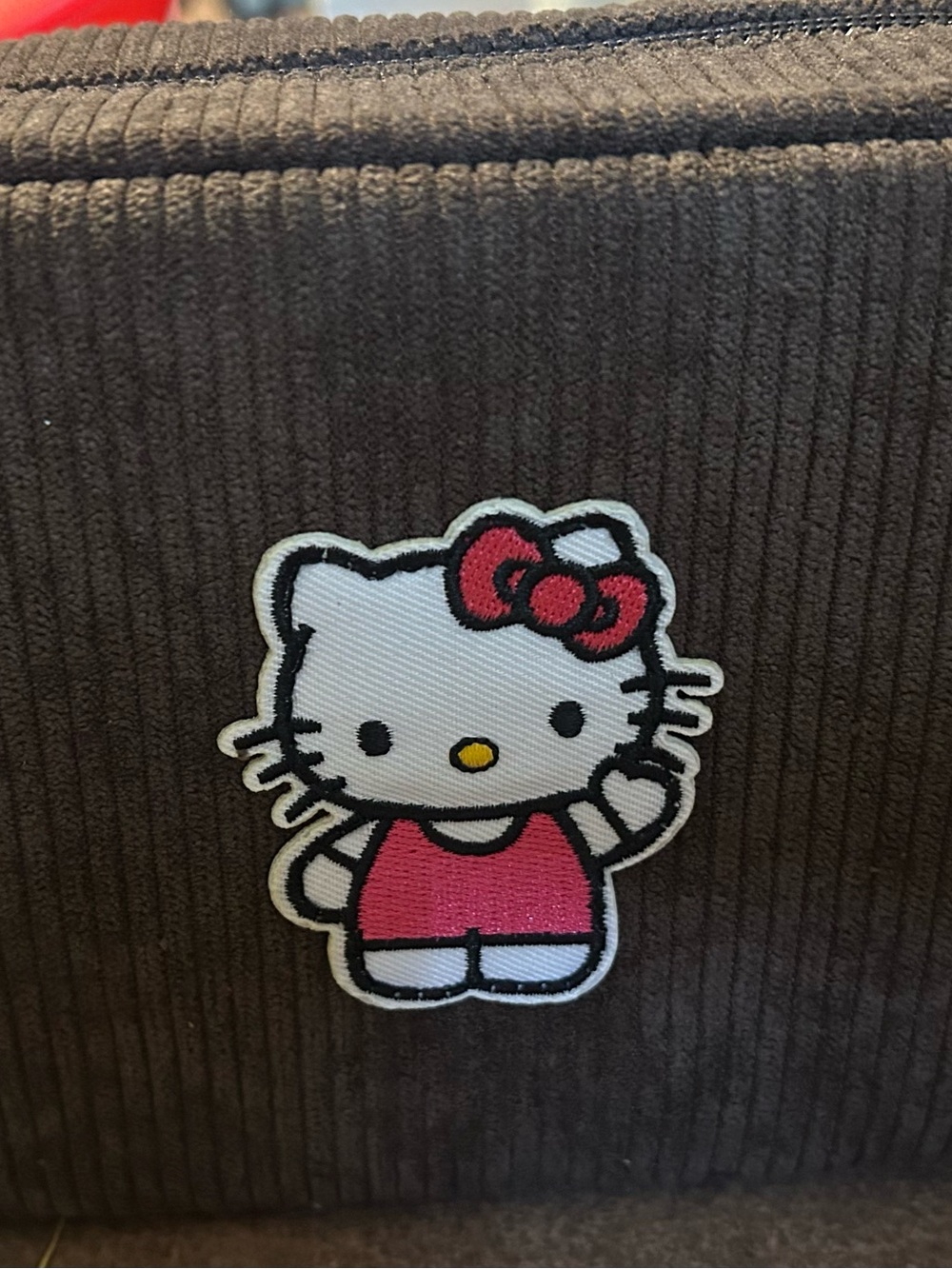 Hello Kitty Red & Pink brown corduroy makeup bag